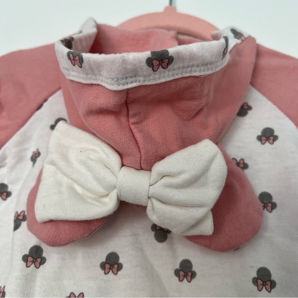Disney Baby Minnie Mouse Ears Pink Bow Hoodie Footie 3-6M Cotton Blend One Piece - Picture 9 of 13